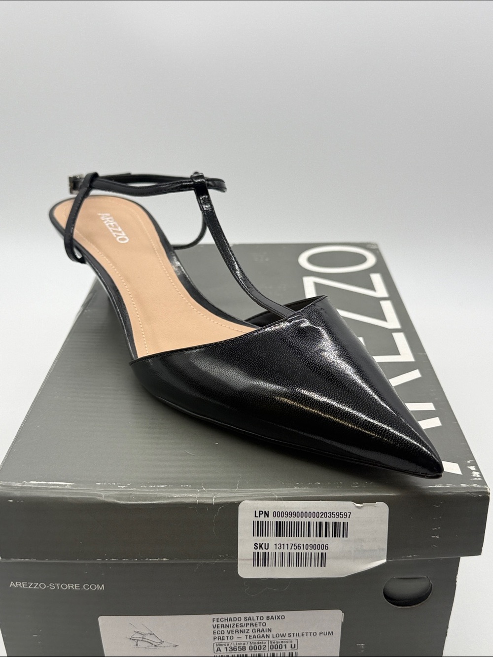 Arezzo Black Patent Leather Pointed Slingback Pump